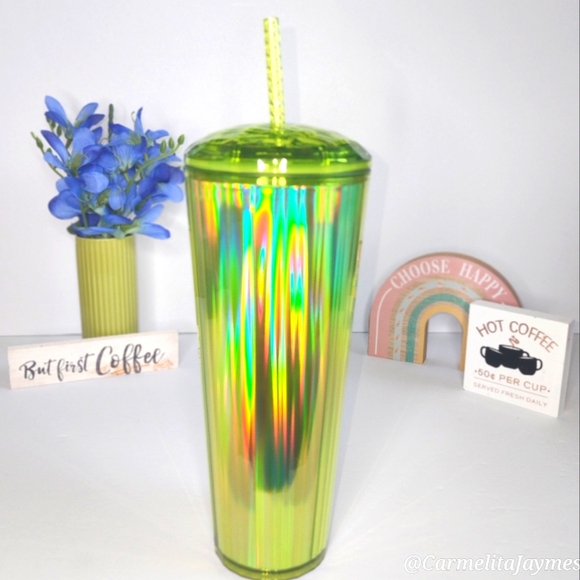 💛 Starbucks 🥤Neon Yellow Iridescent Dome Lid Venti 24oz Cold Cup Tumbler ☆NWT☆ - Picture 6 of 8